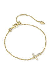 Cross Gold Crystal Delicate Chain Bracelet White CZ