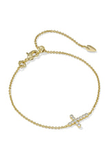 Cross Gold Crystal Delicate Chain Bracelet White CZ