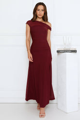 Dusk Noir Off Shoulder Maxi Dress Wine