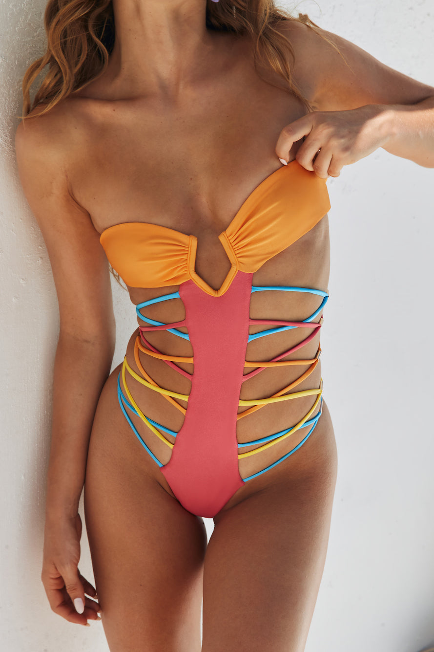 HELLO MOLLY Poolside Flirt Swimsuit Orange Pink