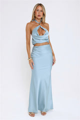 Dreambound Satin Maxi Skirt Blue