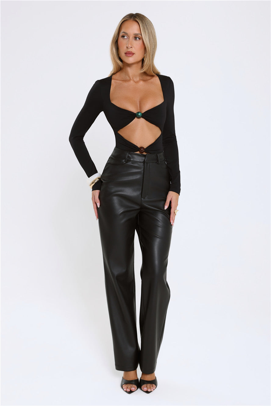 Flirt Game Strong Long Sleeve Bodysuit Black