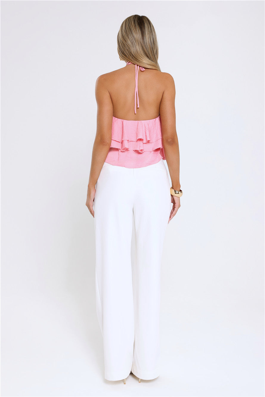 Floral Pop Halter Top Pink