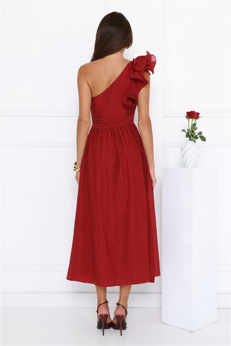 Find Out One Shoulder Midi Dress Wine