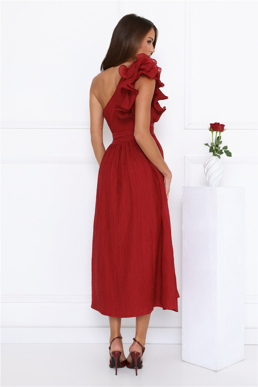 Find Out One Shoulder Midi Dress Wine