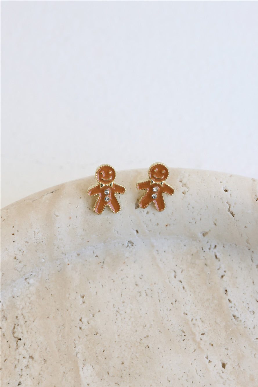 Gingerbread Man Earrings Gold