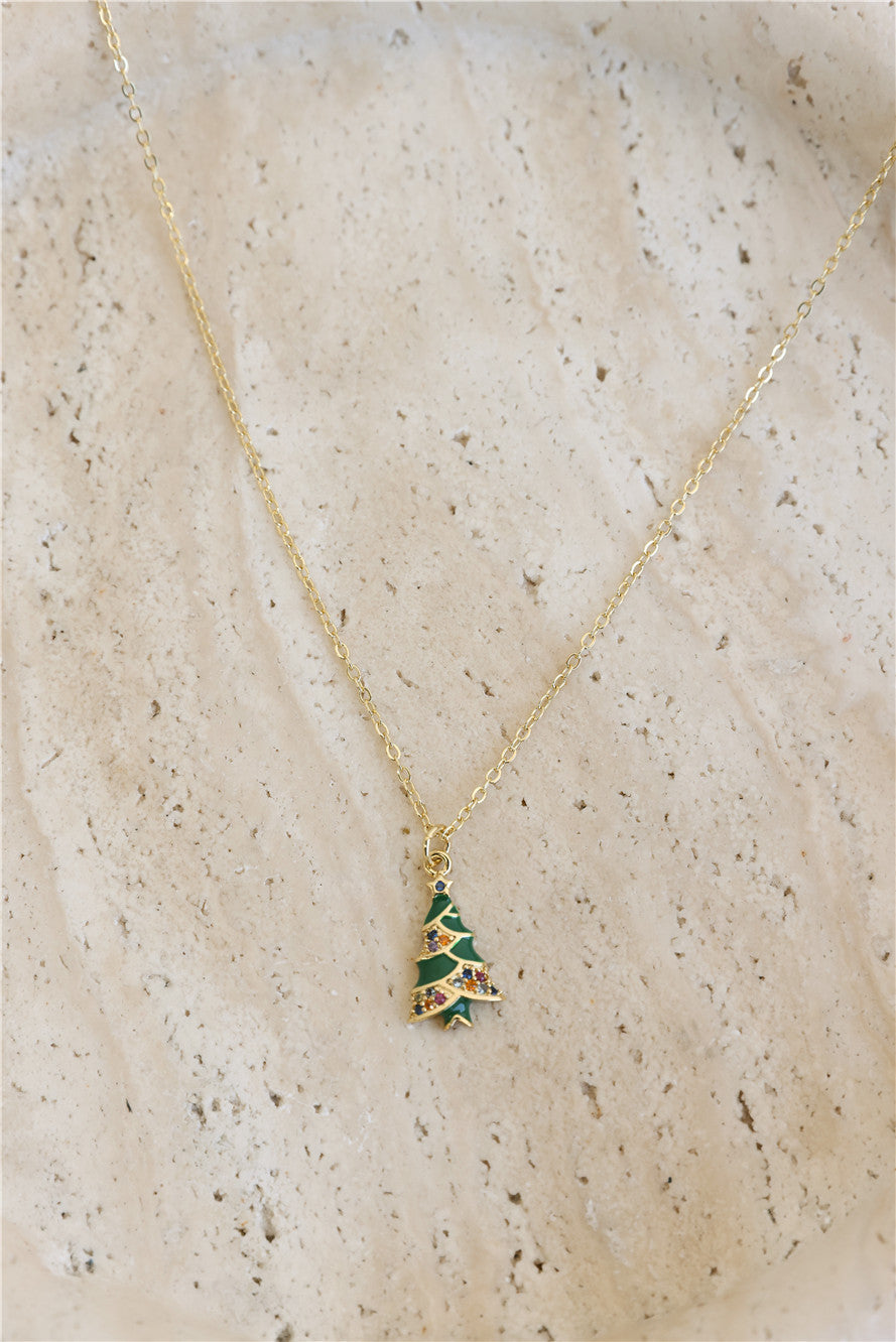 Festive Tree Necklace Gold