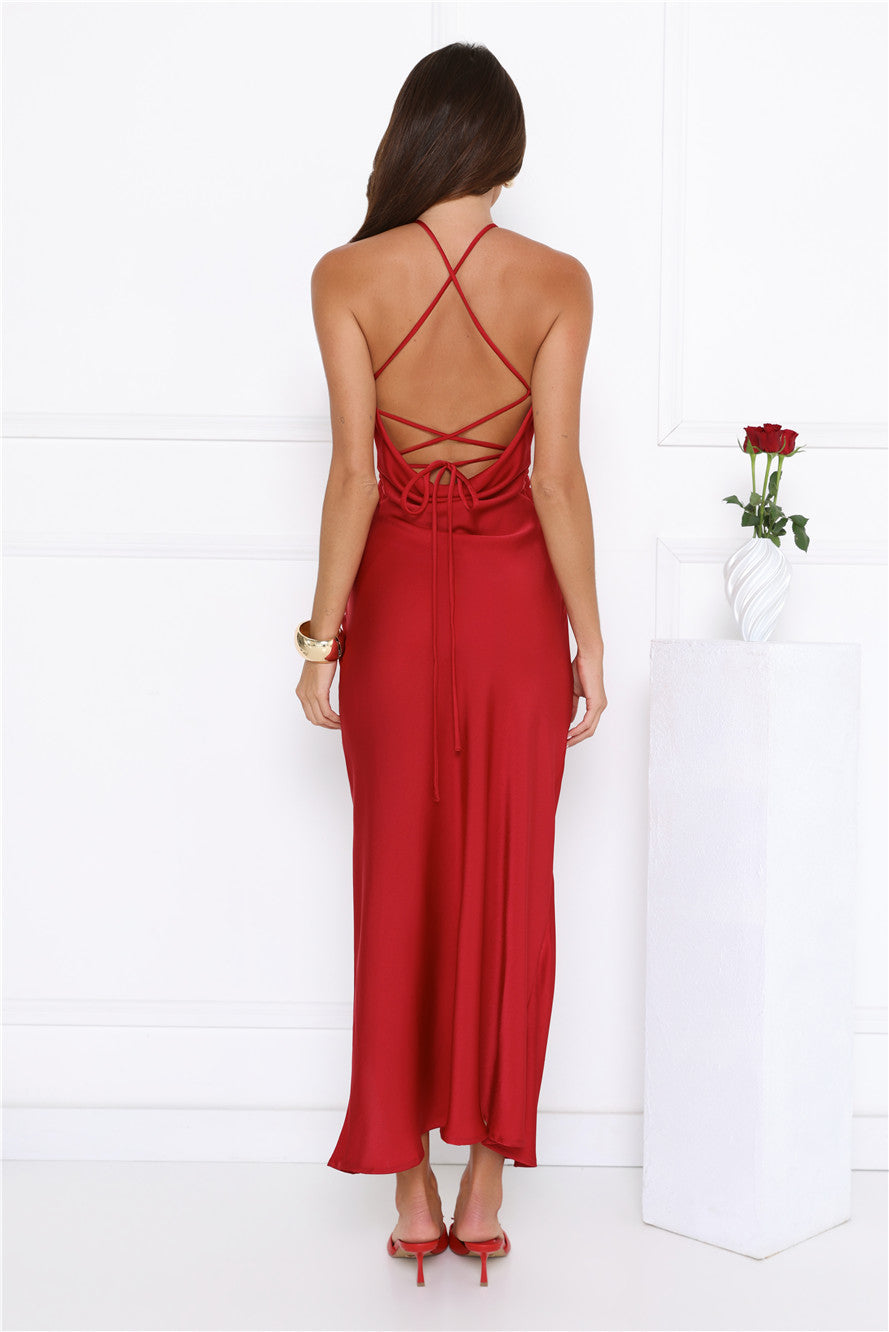 Love Me More Satin Maxi Dress Red