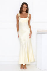 Kiss Crush Satin Maxi Dress Yellow