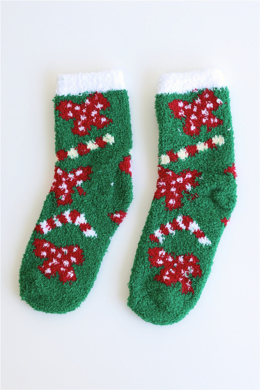 Christmasf Fluffy Socks Green