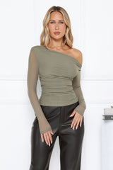 Glow Up After Dark Mesh Long Sleeve Top Sage