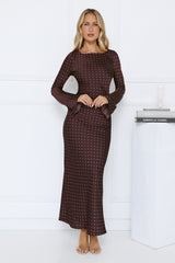Girlfriend Energy Polka Dot Satin Maxi Dress Burgundy