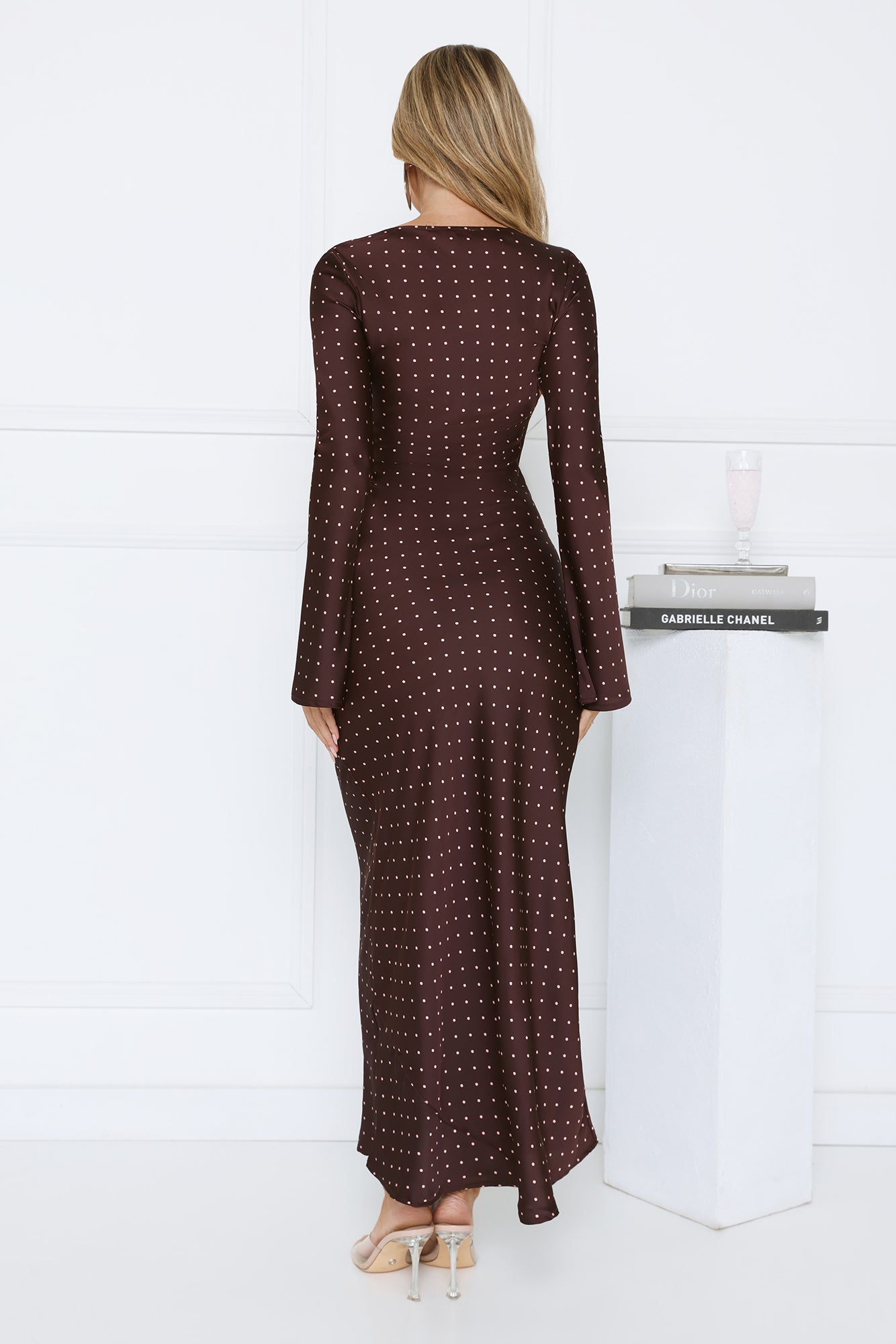 Girlfriend Energy Polka Dot Satin Maxi Dress Burgundy