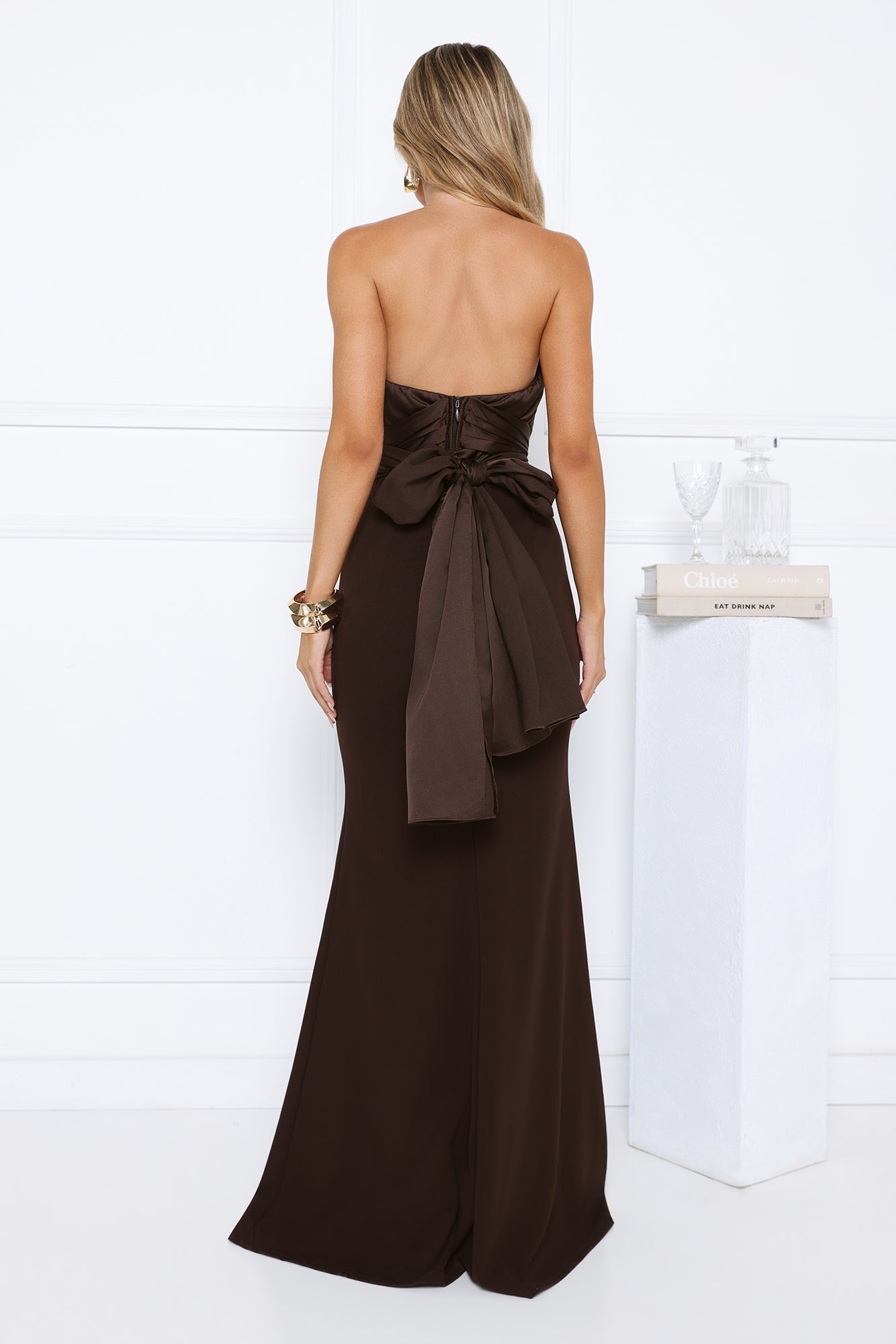 Luxe Nights Strapless Maxi Dress Chocolate