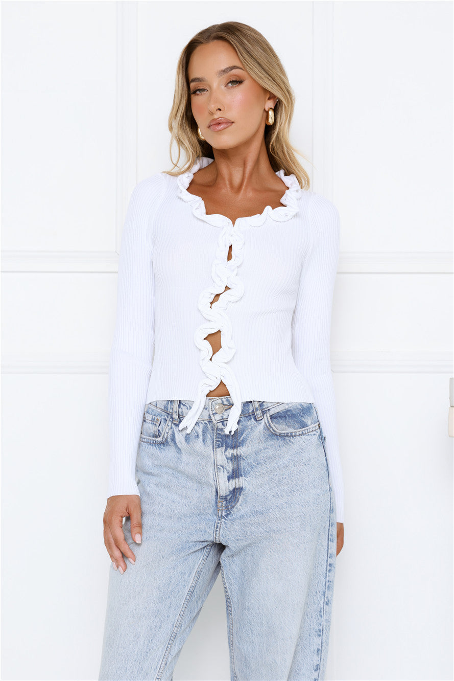 Irresistible Energy Knit Long Sleeve Top White