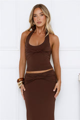 Not Your Business Halter Top Brown