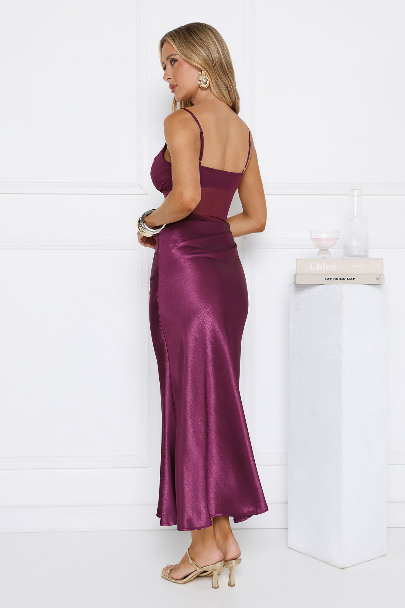 My Rules Satin Mesh Maxi Dress Plum