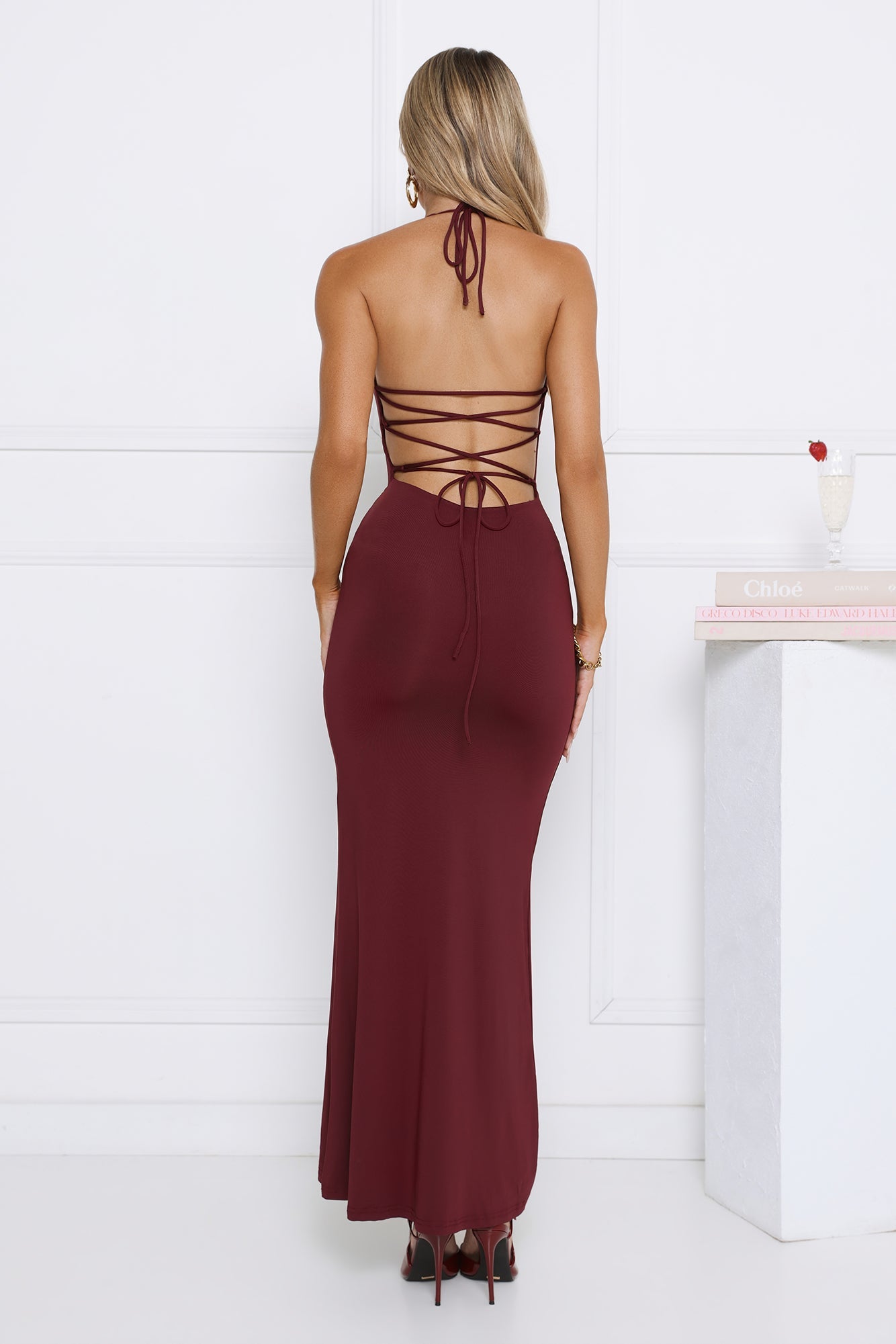 Hotter Now Halter Maxi Dress Wine