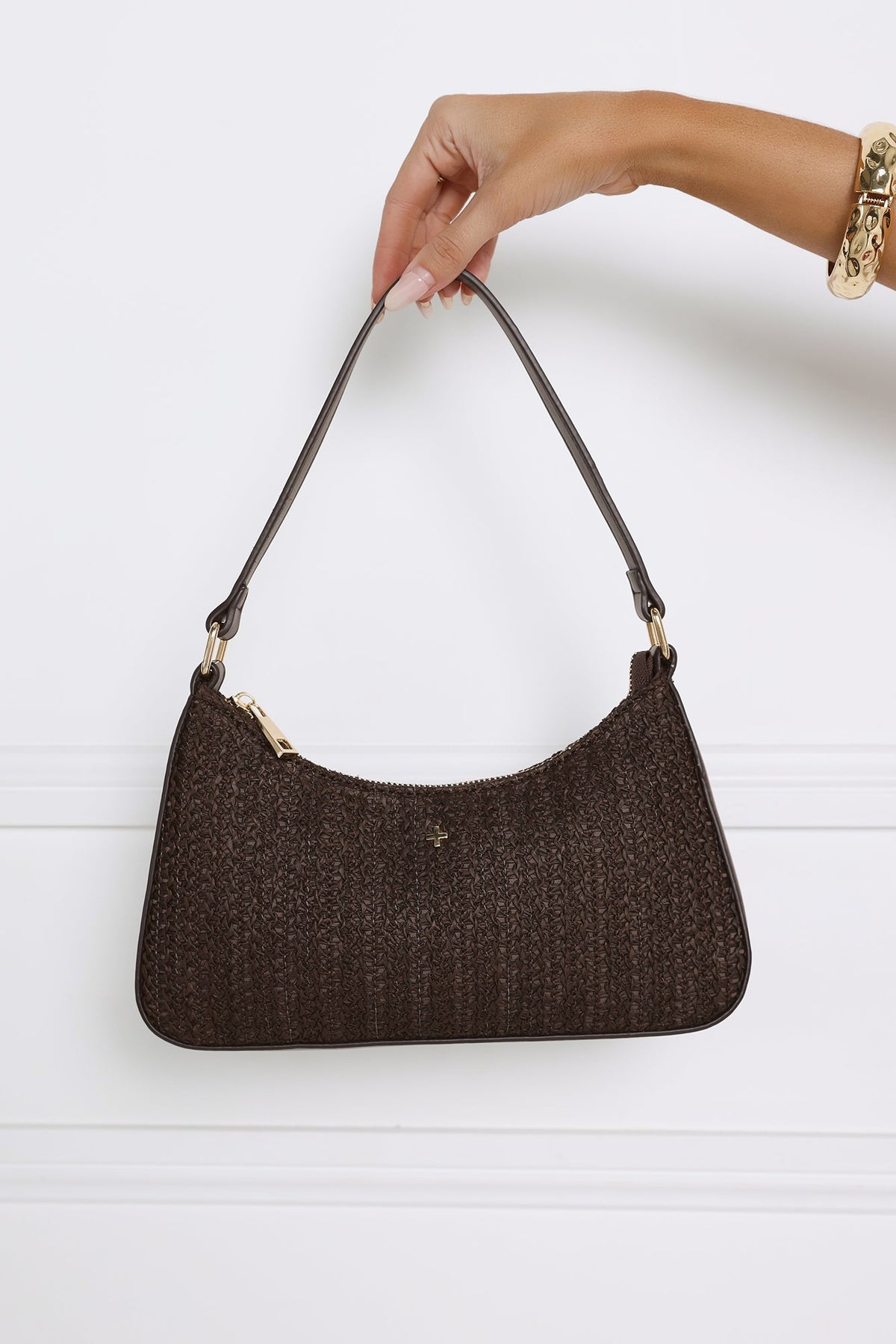 Josee Shoulder Bag Chocolate Raffia Gold