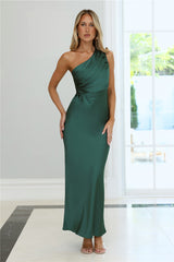 Electric Eve Nights Satin One Shoulder Maxi Dress Teal