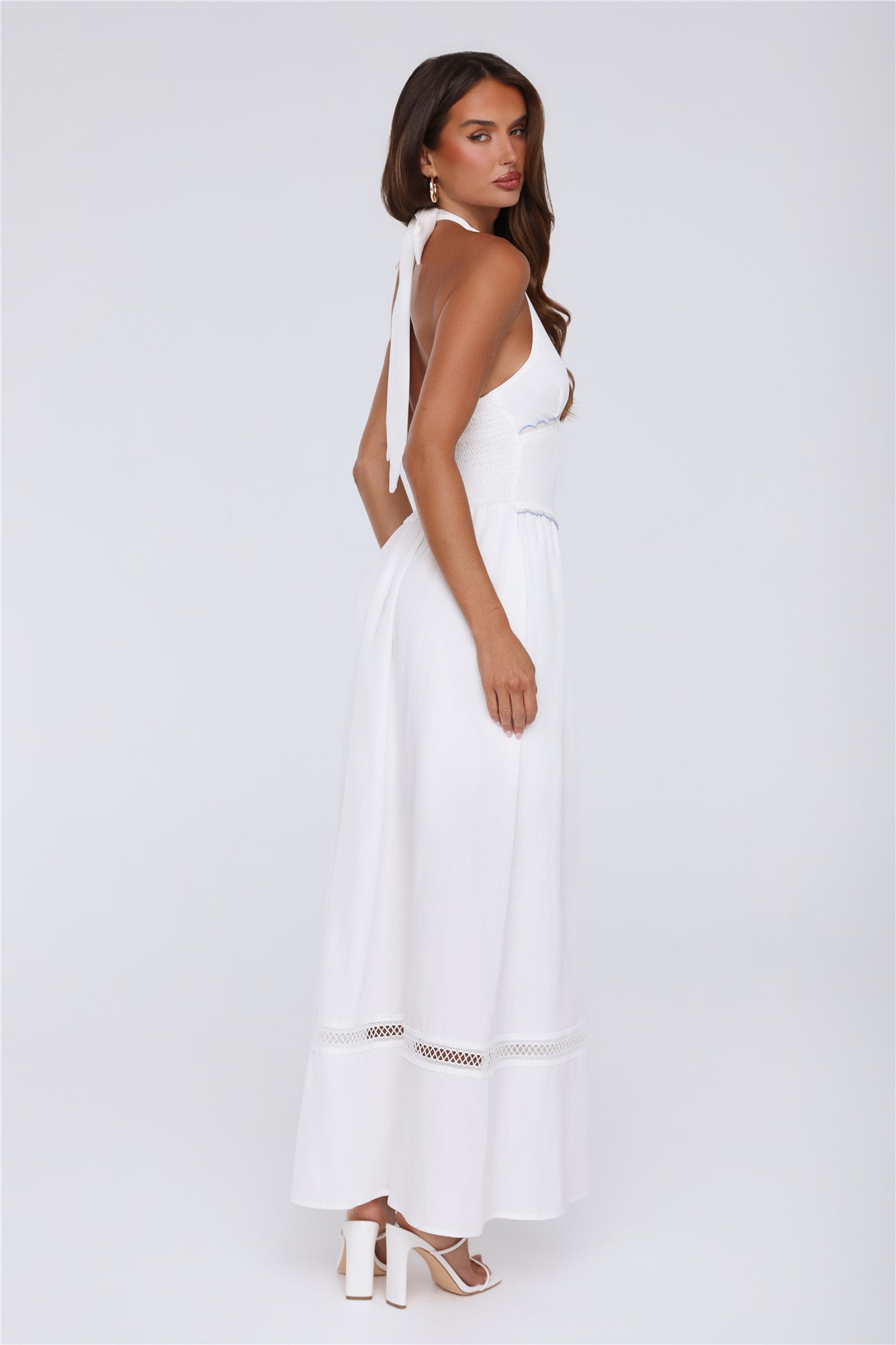 Pastel Promises Halter Maxi Dress White