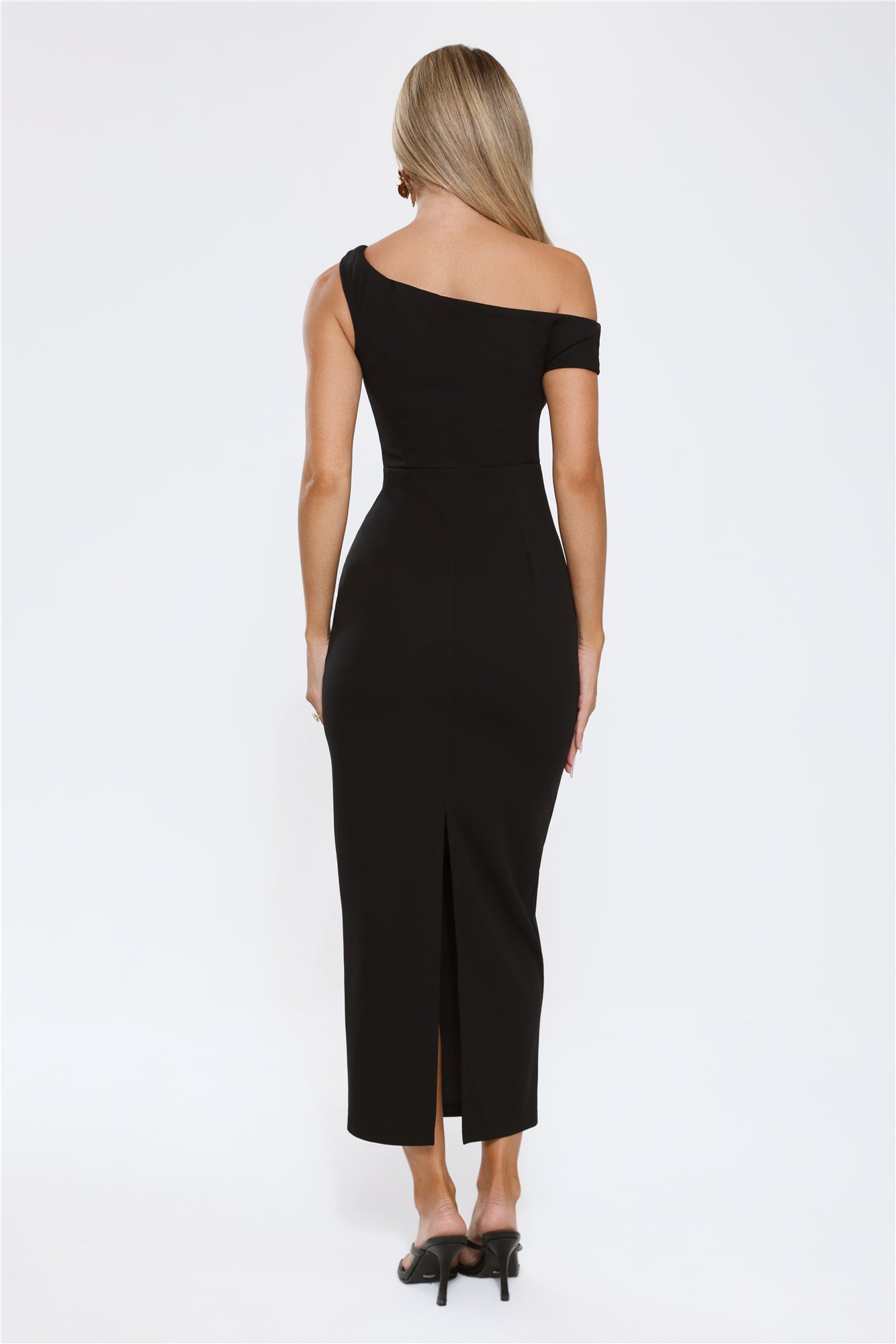 Downtown Alley Off Shoulder Midi Dress Black
