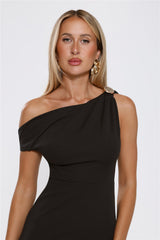 Downtown Alley Off Shoulder Midi Dress Black