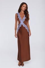 Iconic Heat Satin Maxi Dress Brown