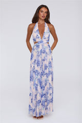 Afternoon In Azaleas Halter Maxi Dress Blue