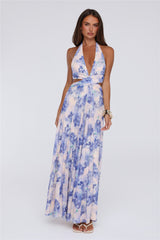 Afternoon In Azaleas Halter Maxi Dress Blue