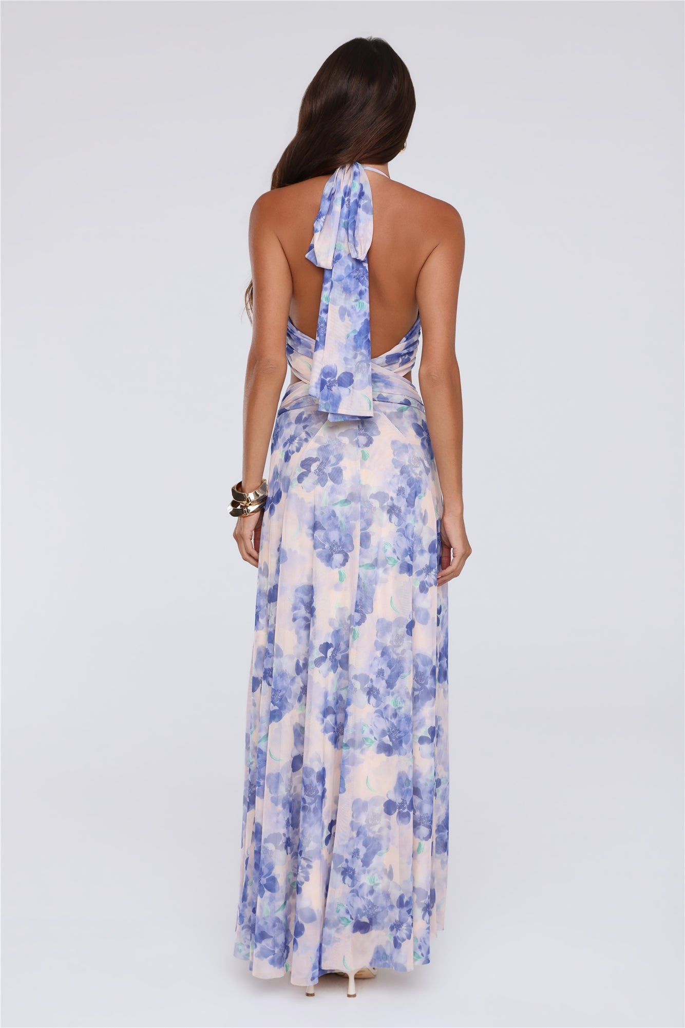 Afternoon In Azaleas Halter Maxi Dress Blue