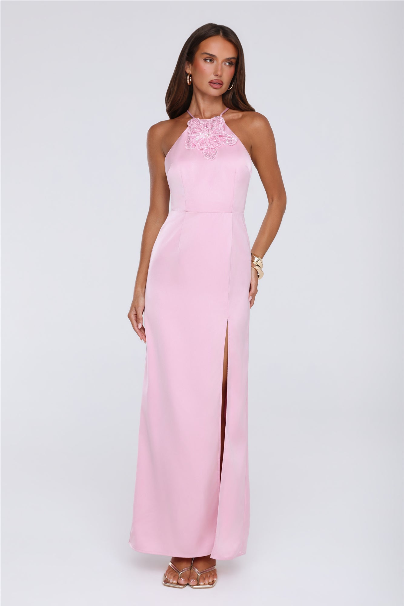 Pearl District Satin Maxi Dress Pink