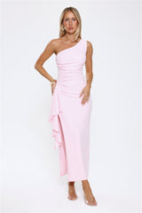 Chic One Shoulder Ruched Drape Maxi Dress Pink