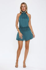 On Her Level Halter Mini Dress Teal
