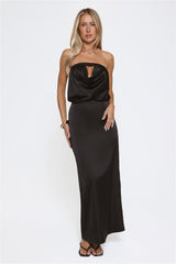 It's Giving Everything Satin Strapless Maxi Dress Black