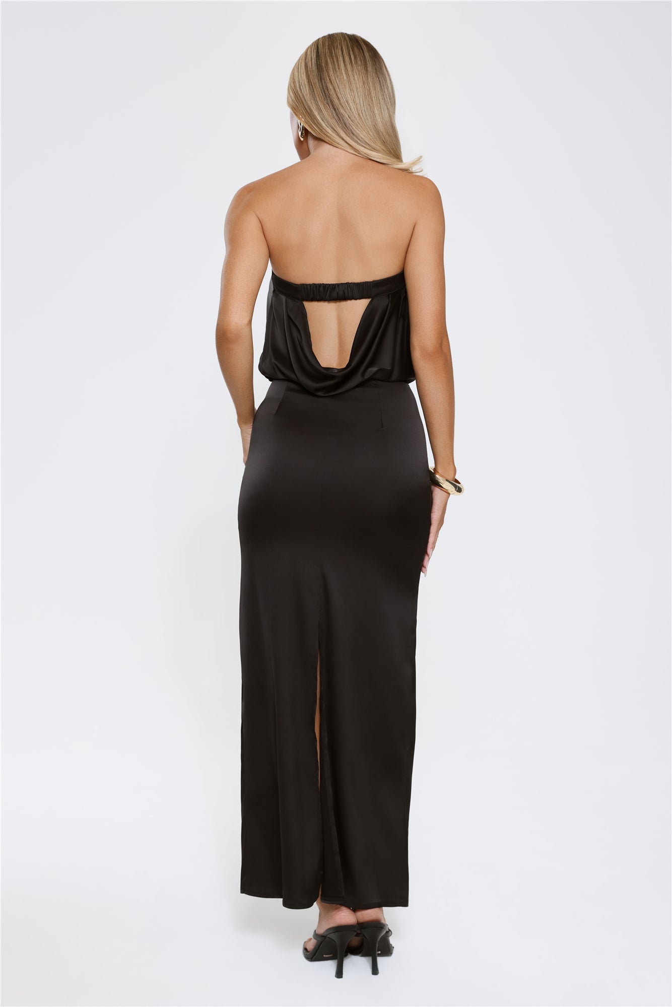 It's Giving Everything Satin Strapless Maxi Dress Black
