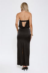 It's Giving Everything Satin Strapless Maxi Dress Black