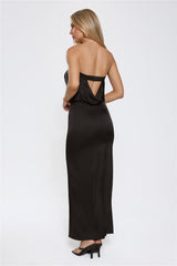 It's Giving Everything Satin Strapless Maxi Dress Black