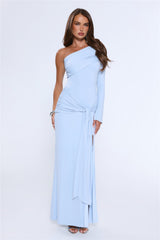 Night Starflower One Shoulder Maxi Dress Blue