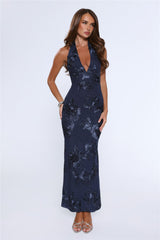 Lime Light Mesh Halter Maxi Dress Navy