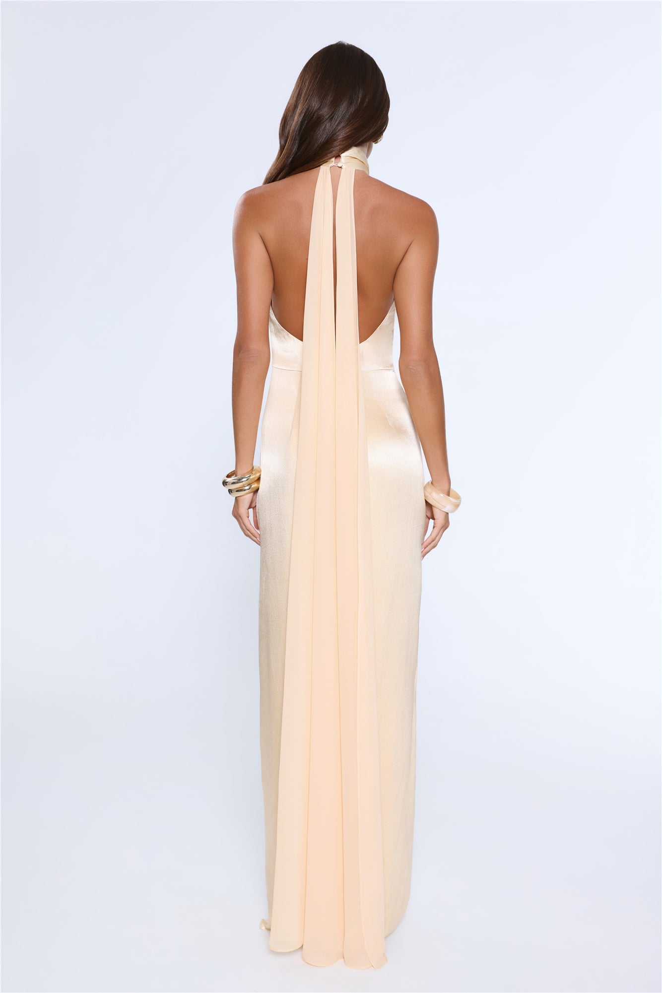Effortless Luxe Halter Satin Maxi Dress Yellow