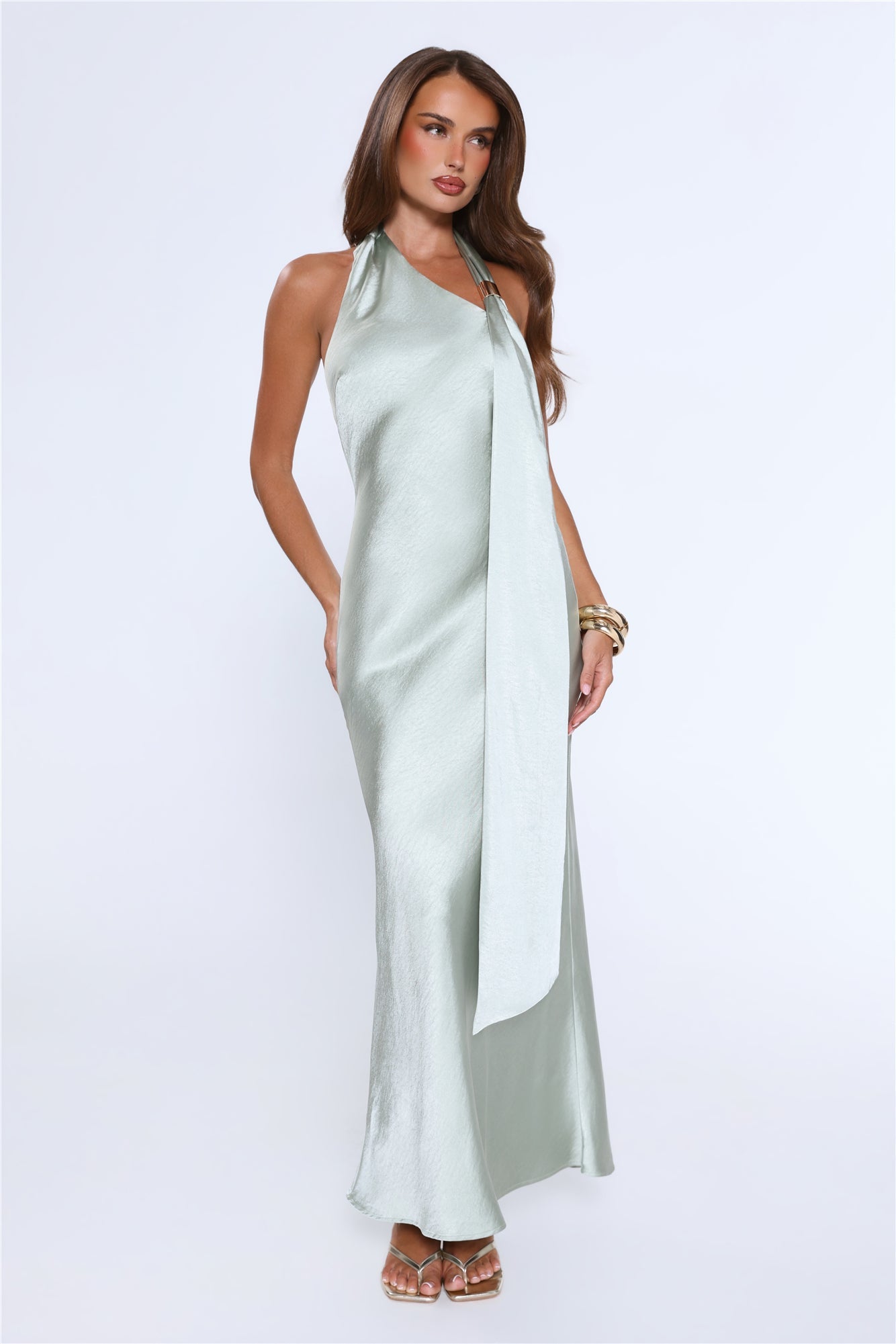 In My Moment Halter Satin Maxi Dress Sage