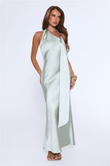 In My Moment Halter Satin Maxi Dress Sage