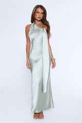 In My Moment Halter Satin Maxi Dress Sage