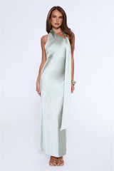 In My Moment Halter Satin Maxi Dress Sage