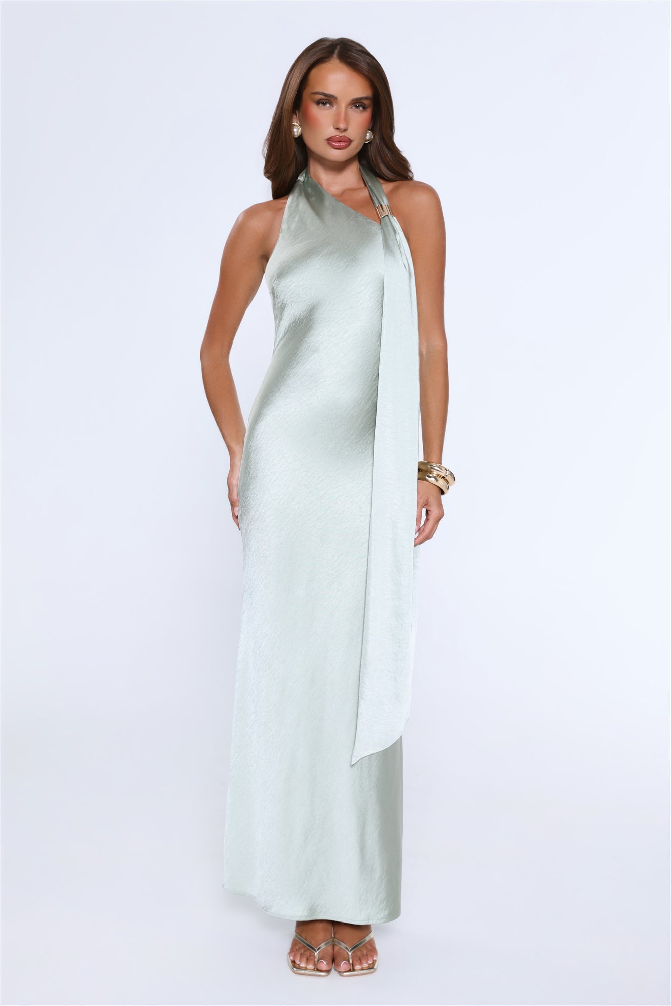 In My Moment Halter Satin Maxi Dress Sage