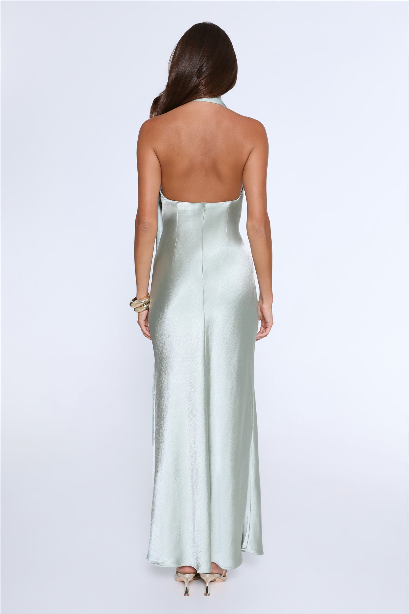 In My Moment Halter Satin Maxi Dress Sage