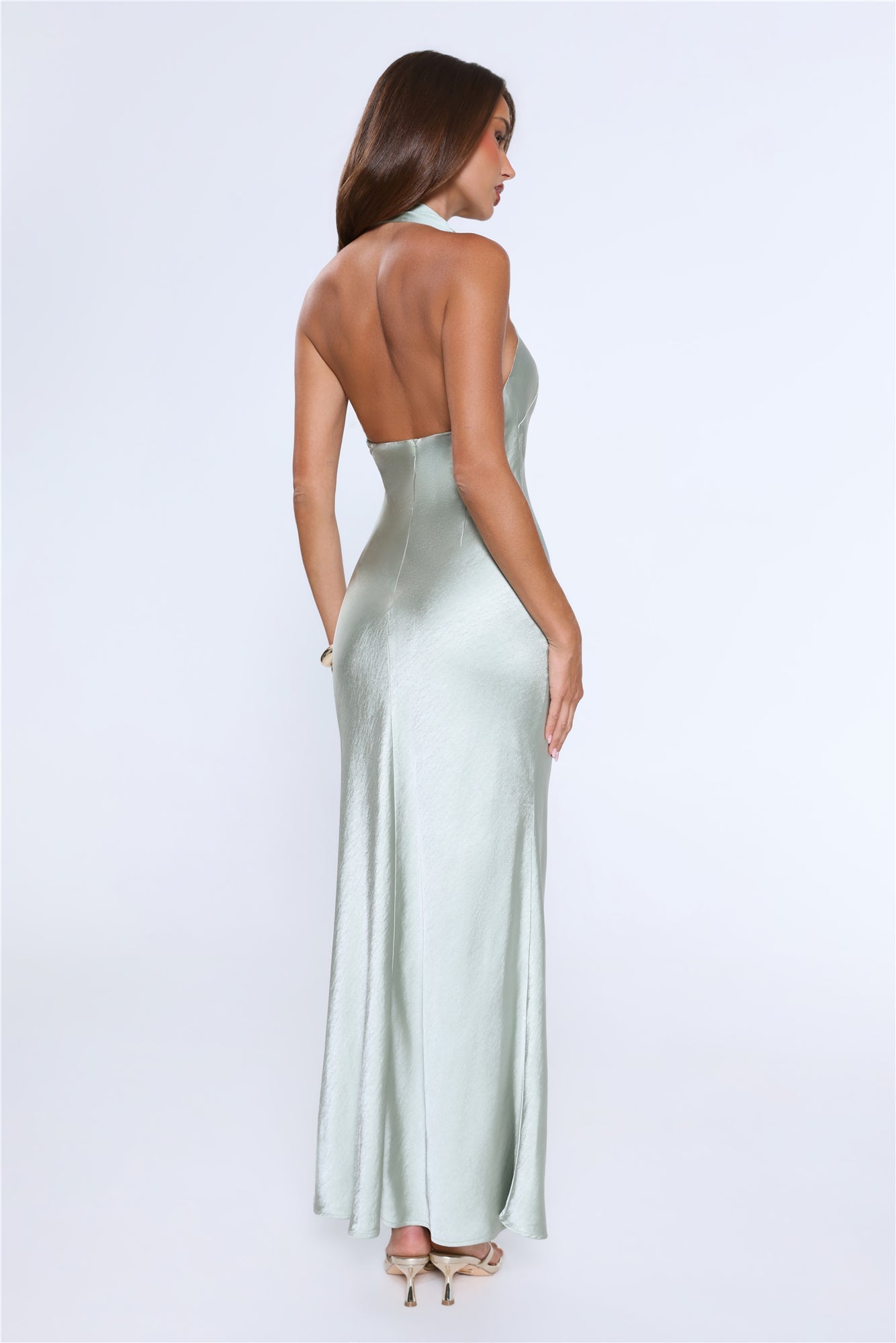 In My Moment Halter Satin Maxi Dress Sage