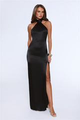 Effortless Luxe Halter Satin Maxi Dress Black