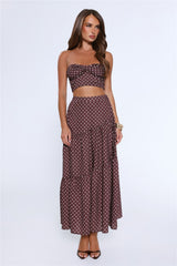 Icon Darling Strapless Polka Dot Crop Top Brown